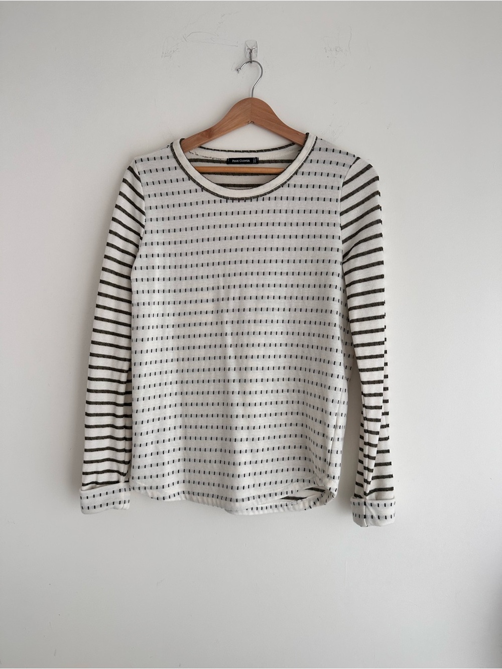 Pink Clover Ivory and Black Patterned Long Sleeve Tee
